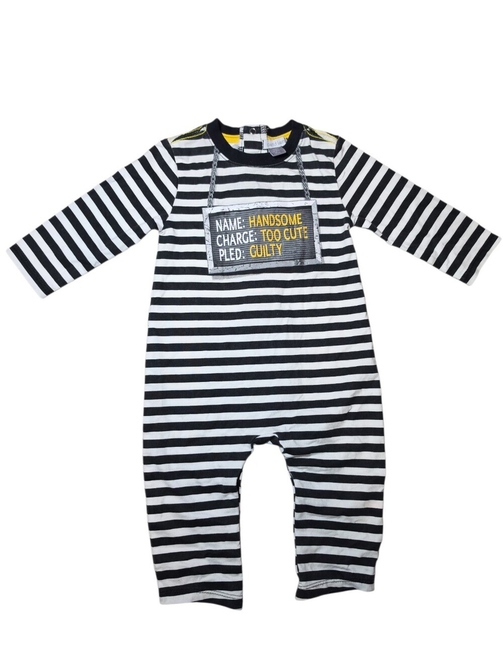 Petit Lem Black & White Striped Baby Coverall - Prisoner Costume Style 9M